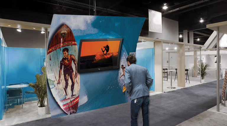 TVs and screens in trade show booth